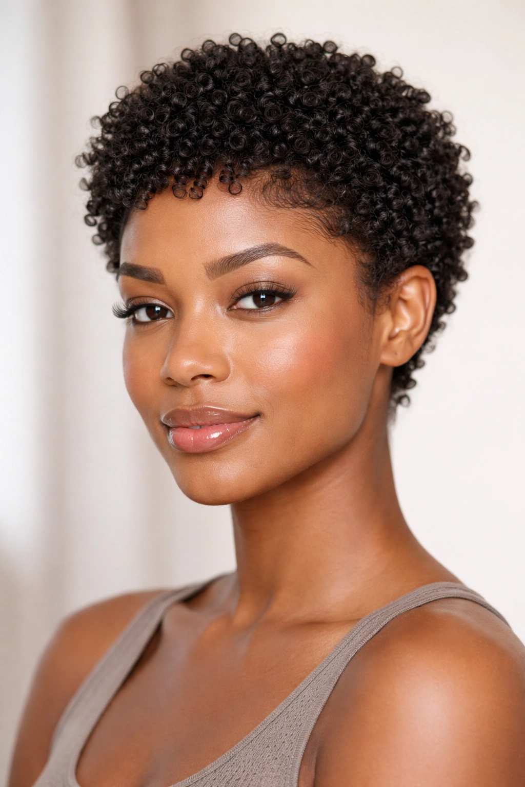 Close up of Natural Coils Short Cut showing defined curls