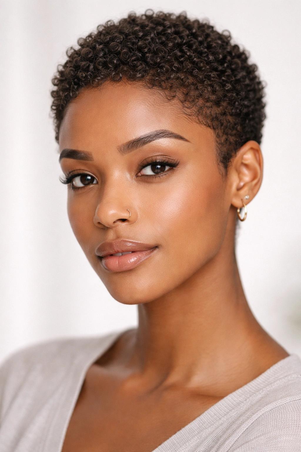 Close-up of a natural crop with tight curls all around