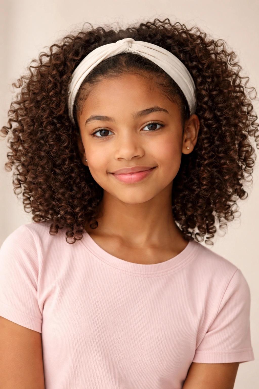 Close-up of natural curls framed by a headband