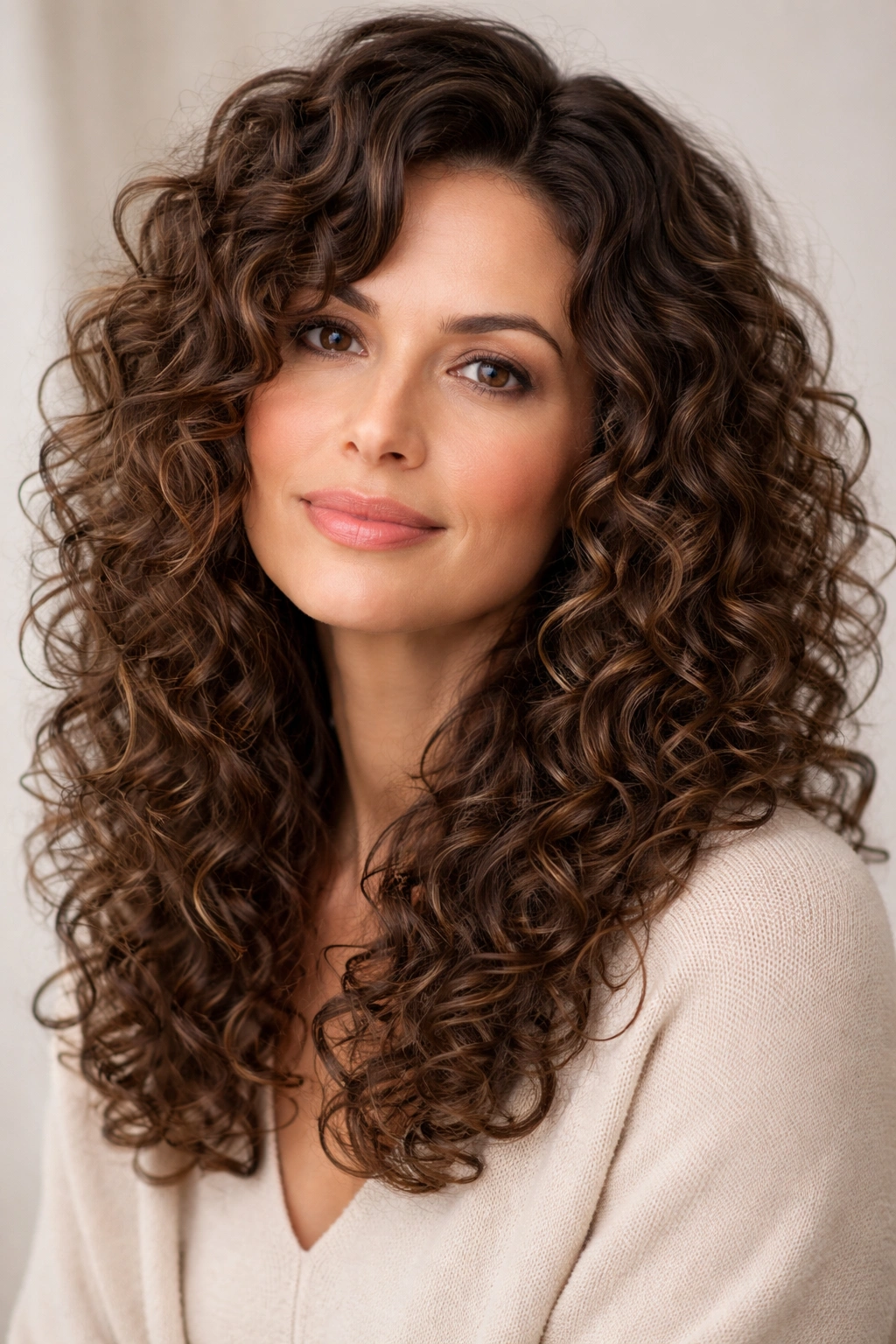 Close-up of natural curly hair with minimal layers showing defined curls