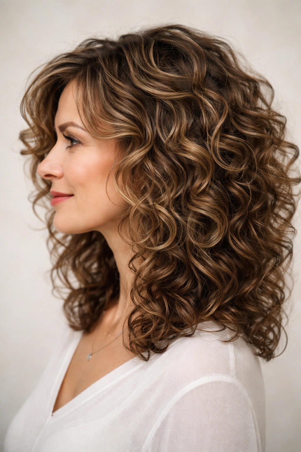 Natural curls with layered cuts enhancing curl pattern.