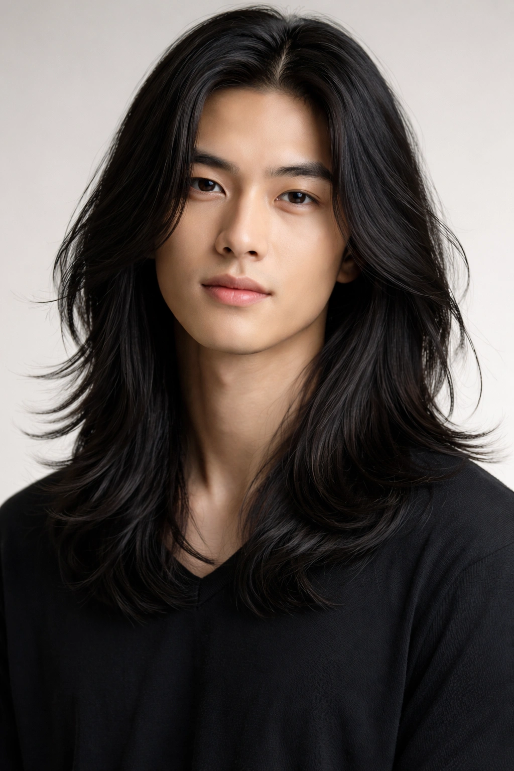 Shoulder-length hair with natural straight texture flowing smoothly