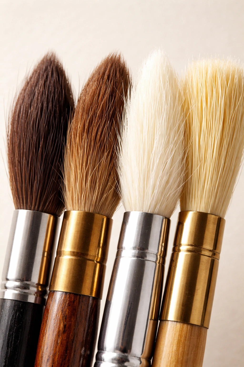Brush head with mixed natural hairs including squirrel, ox, goat, and hog bristle