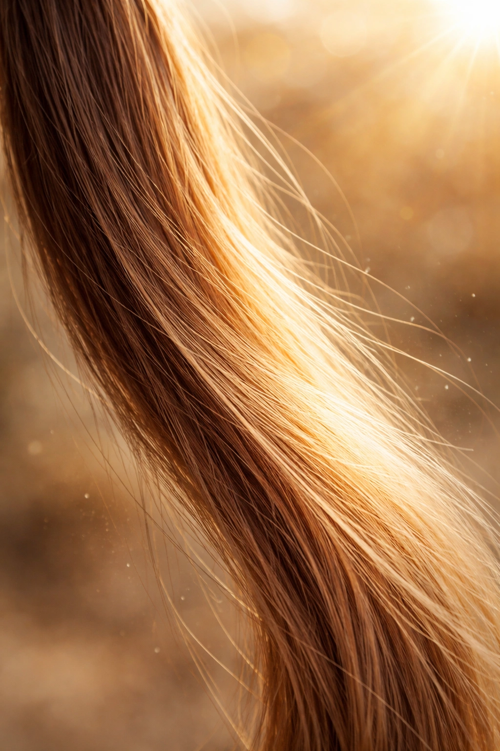 Close-up of a hair strand with a lighter section in sunlit conditions