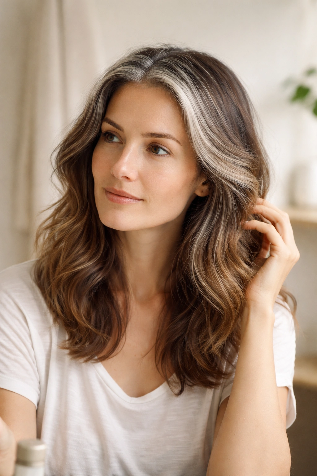 Person with natural hair in a calm setting with no dye products visible