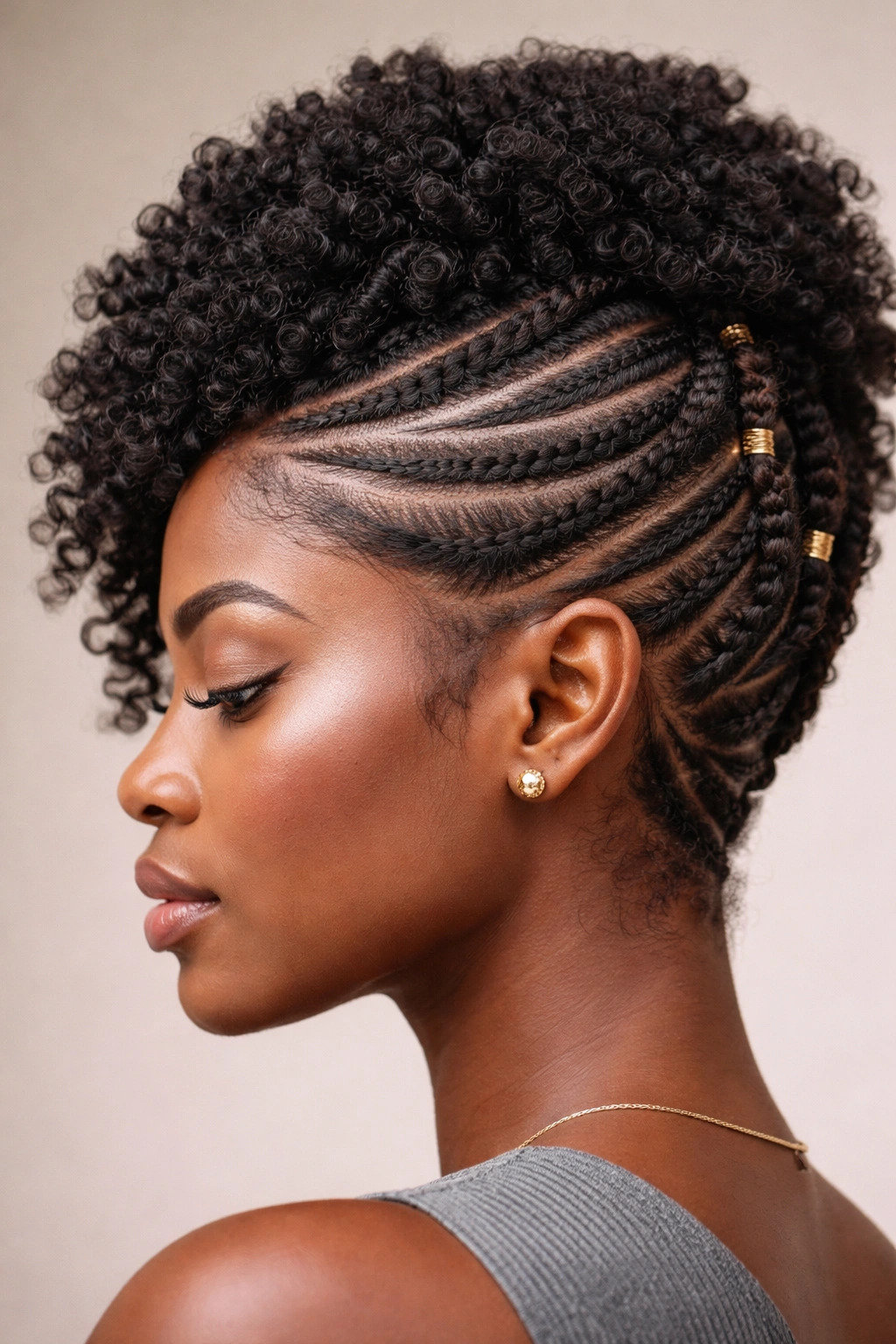 Close-up of natural hair texture with line patterns formed by texture and length variations