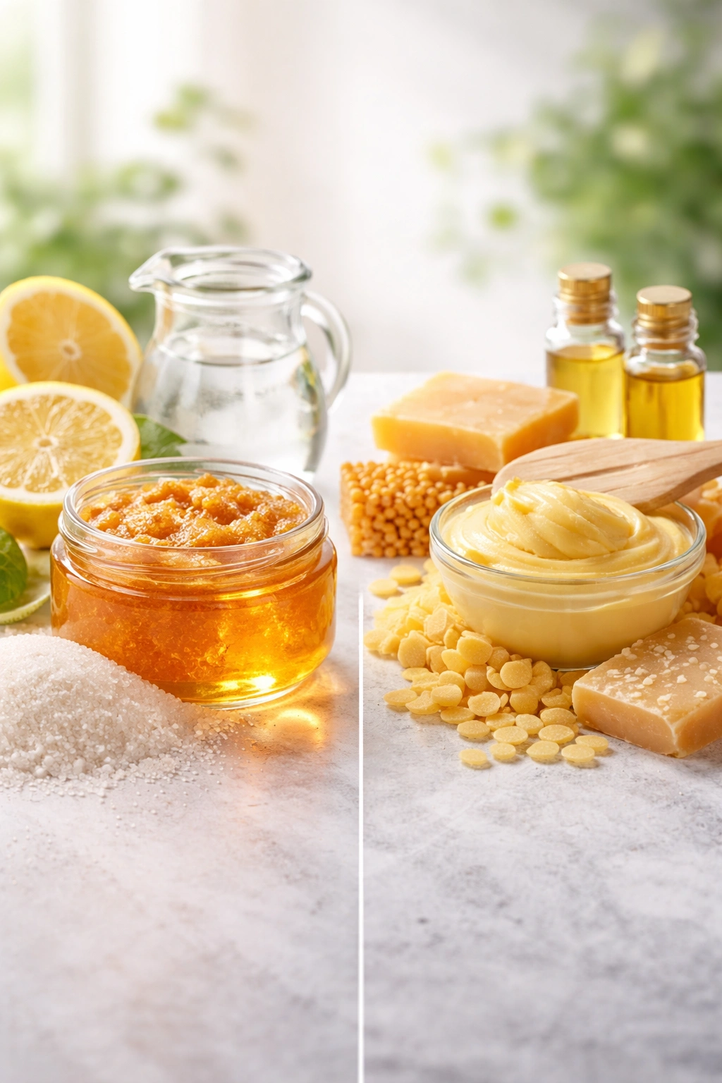 Two ingredient textures representing natural sugar paste and formulated wax