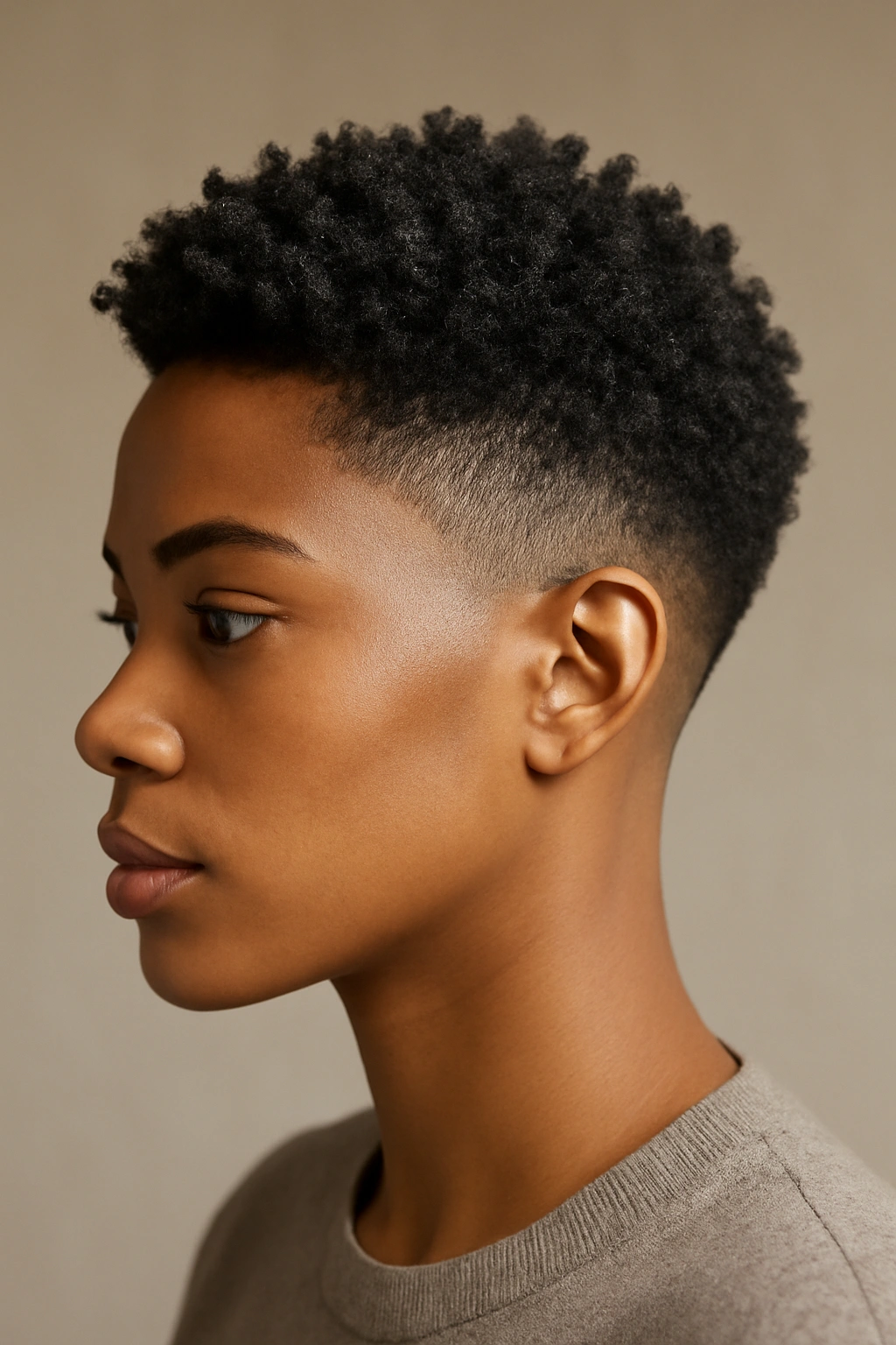 20 Short Haircut Ideas Every Black Woman Should Save 14 Side profile of The Natural Taper Fade on textured natural hair
