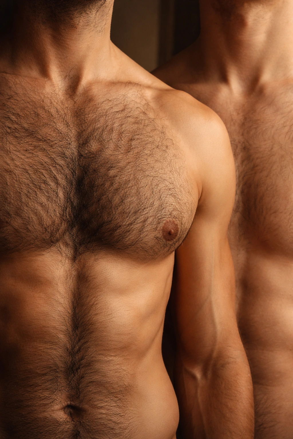 Close-up of natural chest hair pattern celebrating variation