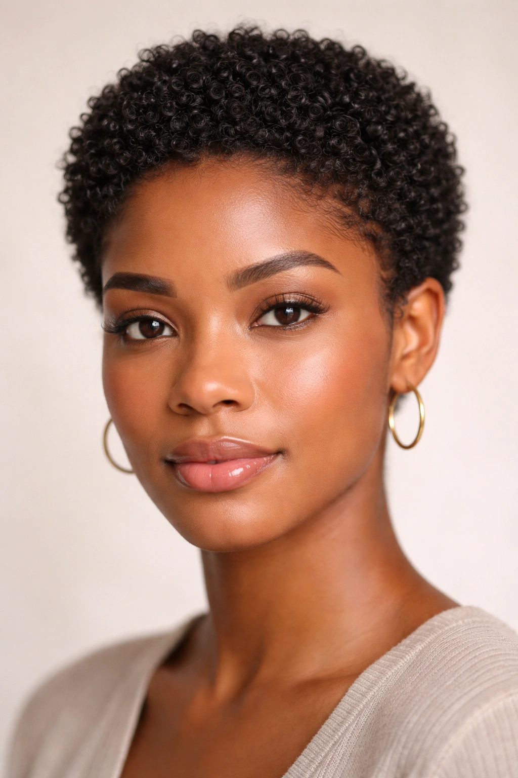 Close-up of a Black woman with blunt natural wash-and-go length