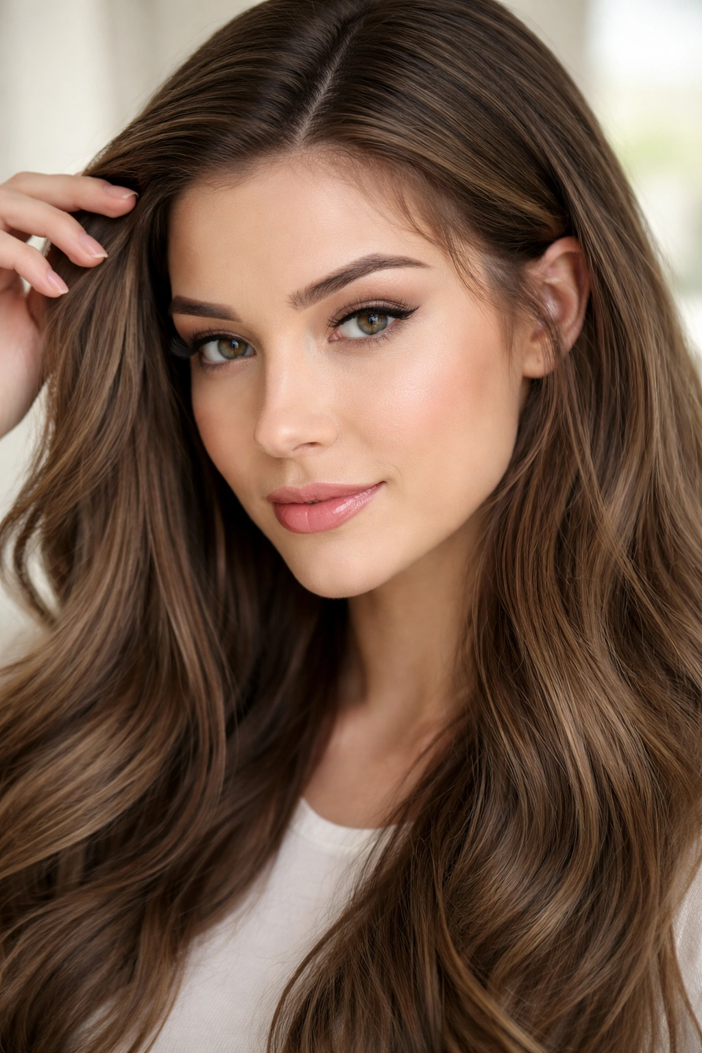 Wig with natural hairline and baby hairs styled along temples