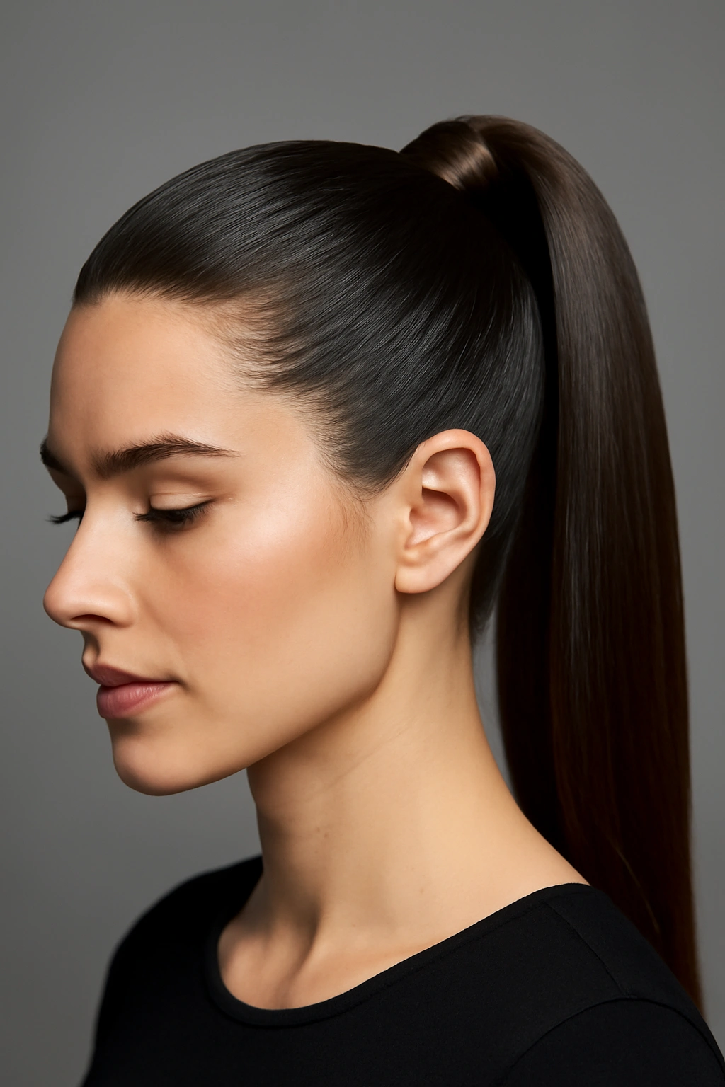 10 Polished Short Hairstyles for Any Formal Event 7 Close-up of a sleek neat high ponytail with glossy hair for a formal look