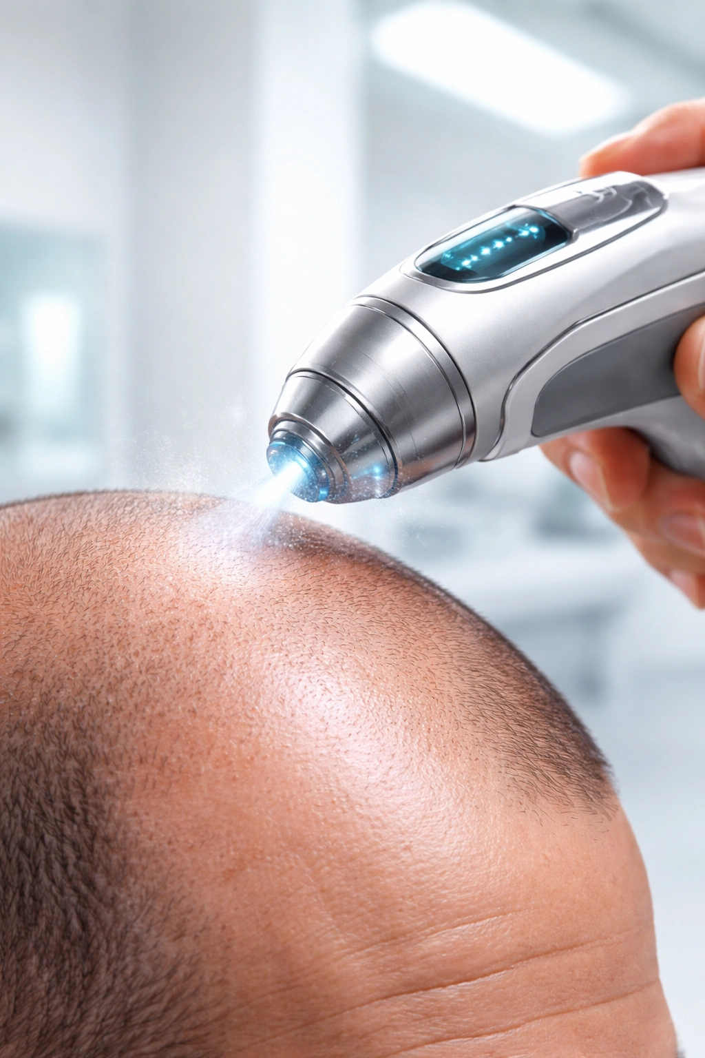 Needle-free anesthesia device applied to scalp without needles