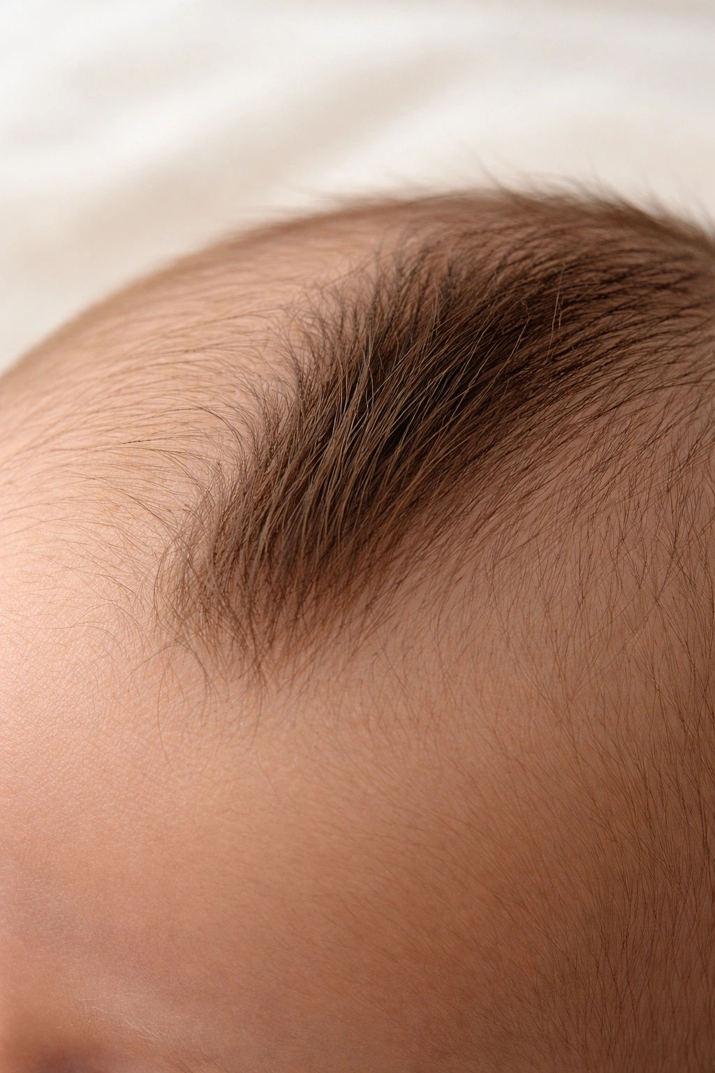 New hair regrowth on newborn scalp showing different texture
