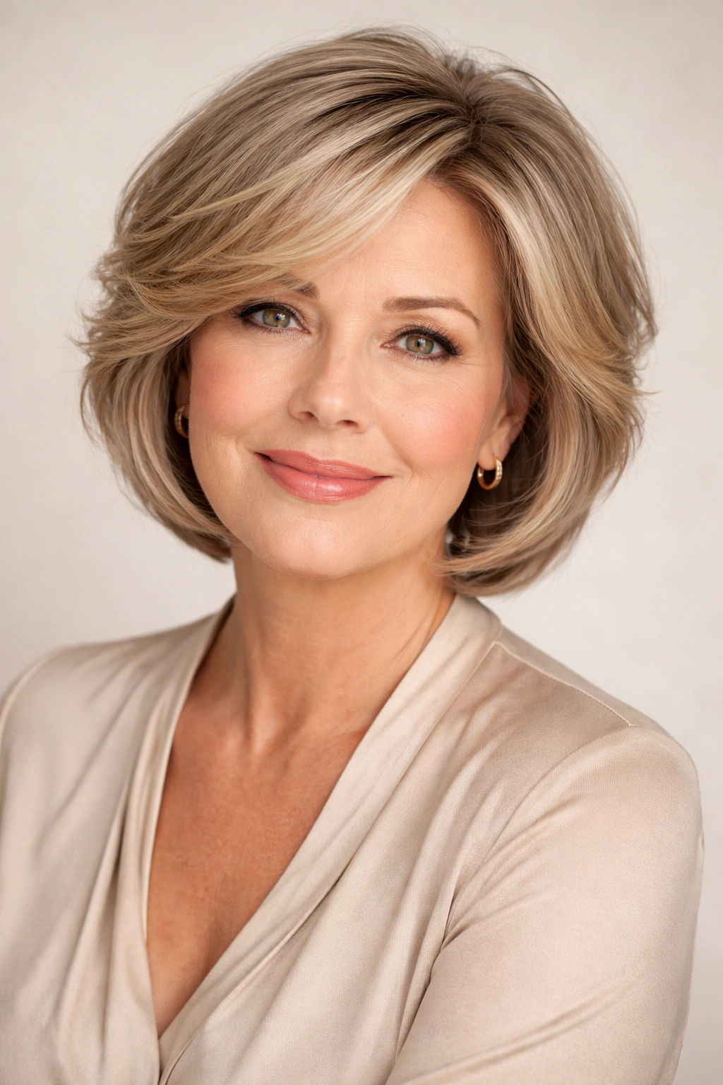 Confident older woman with a refreshed, flattering round-face hairstyle
