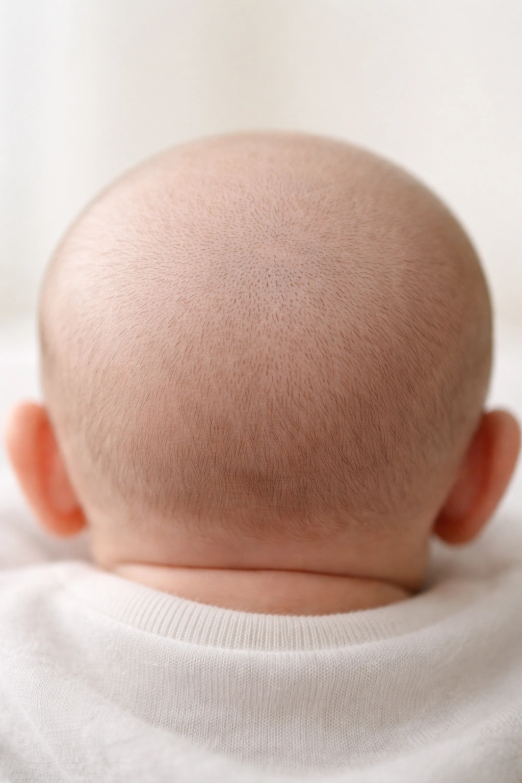Newborn shaved scalp showing smooth skin and light stubble