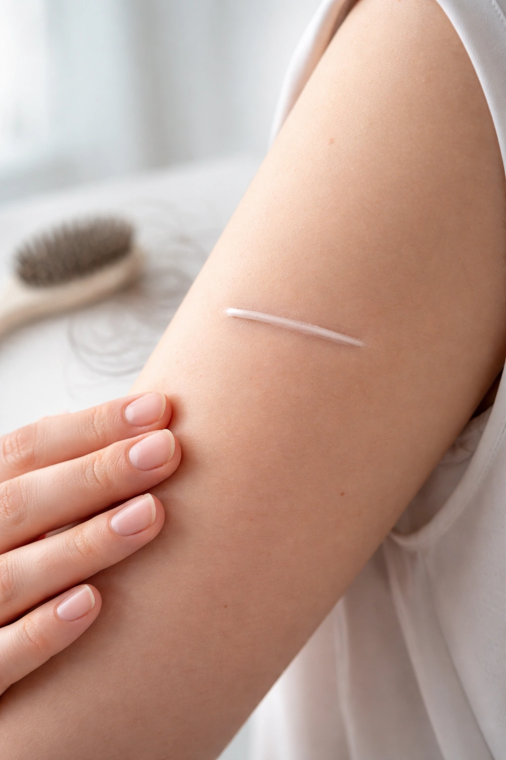 Nexplanon implant visible under upper arm skin