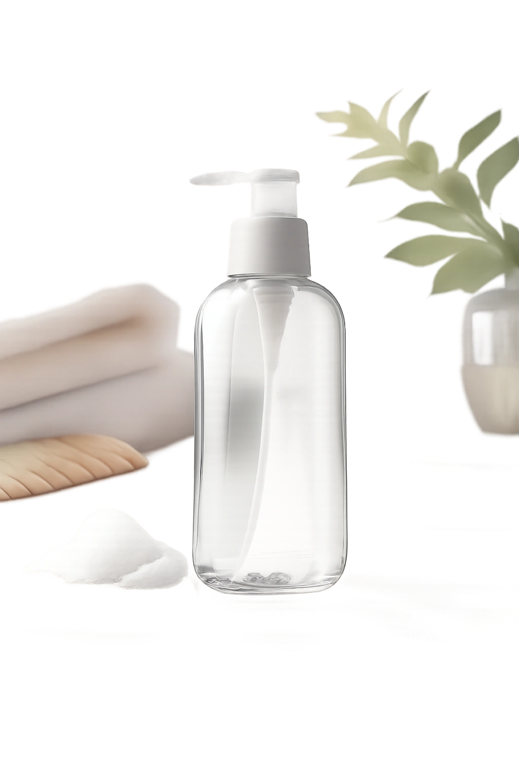 Empty transparent bottle representing no-poo concept