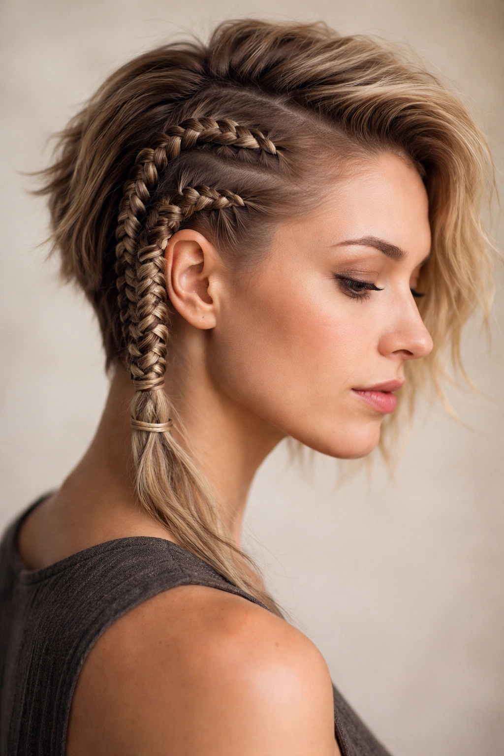 10 Viking Inspired Braids That Work Well On Short Hair 4 Three-strand braid with decorative wraps along the base on short hair