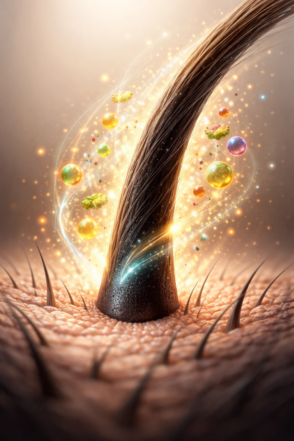 Beard growth nutrition visualization with follicle and nutrient particles