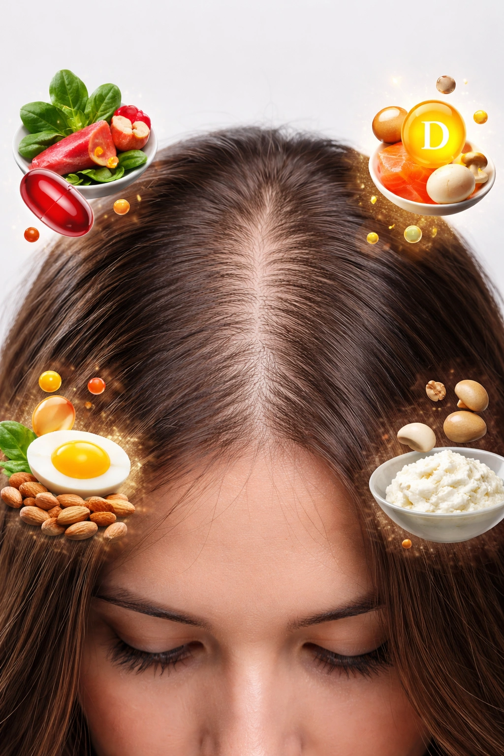 Scalp close-up showing thinning linked to nutritional deficiencies