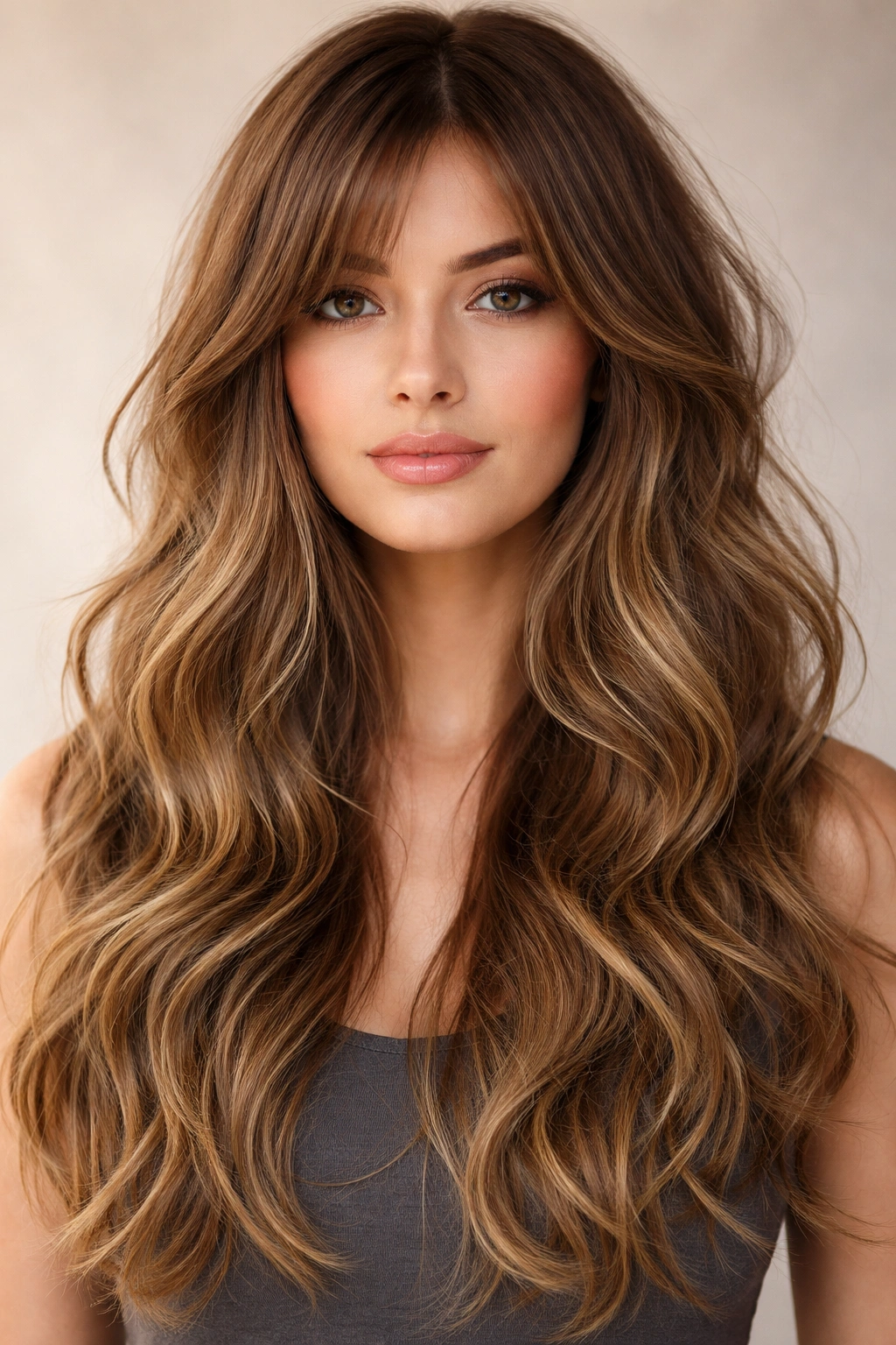 8 Octopus Haircuts For Medium And Long Hair 1 Close-up of a person with Octopus Haircut with Loose Waves featuring mid-length choppy layers and loose beachy waves.