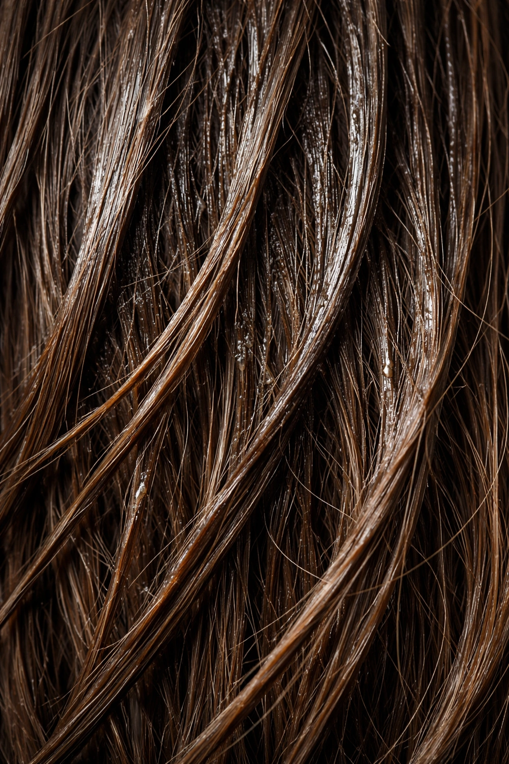 Hair strands with greasy sheen and dull texture