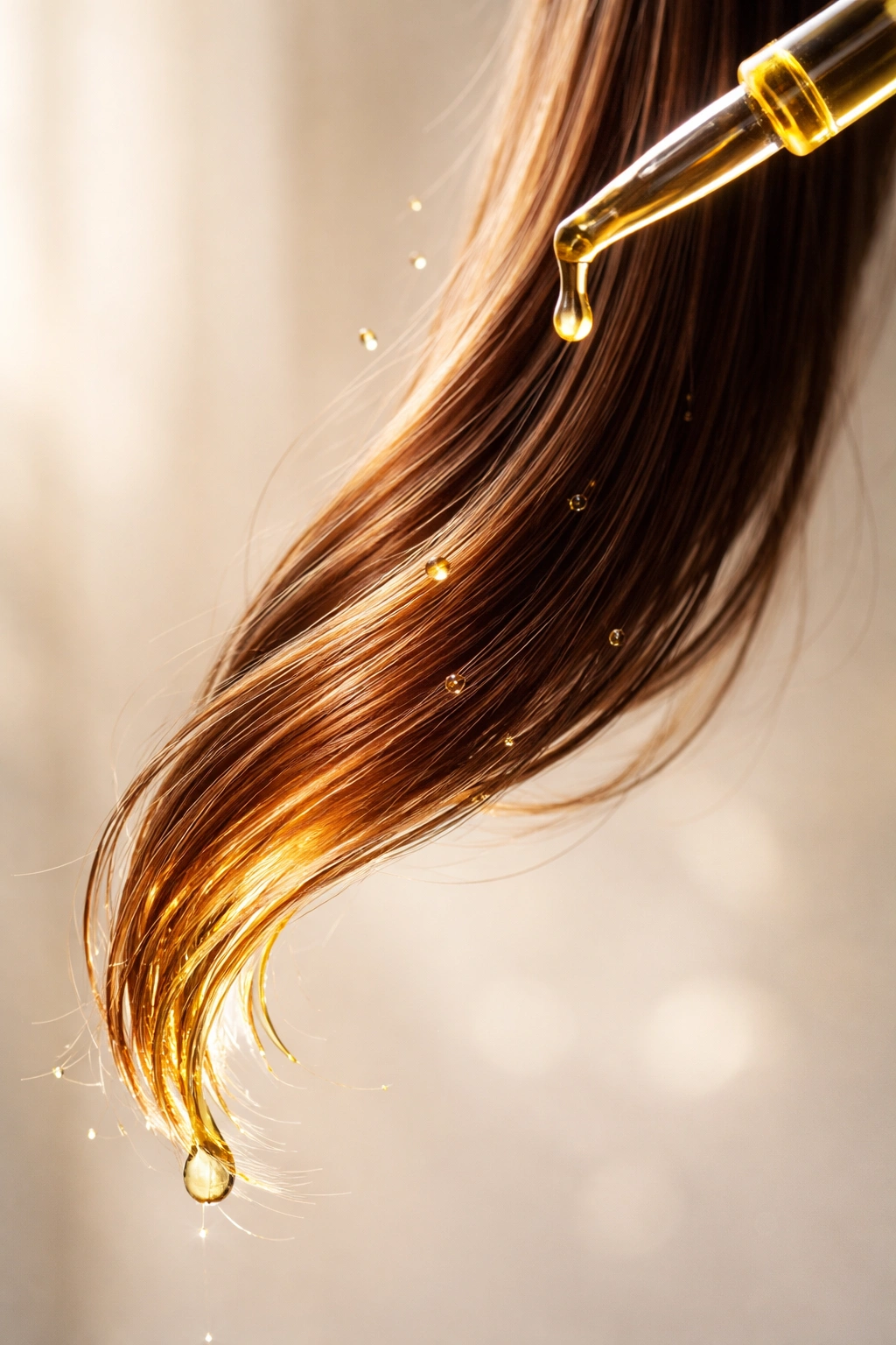 Hair ends with gentle shine indicating routine oiling