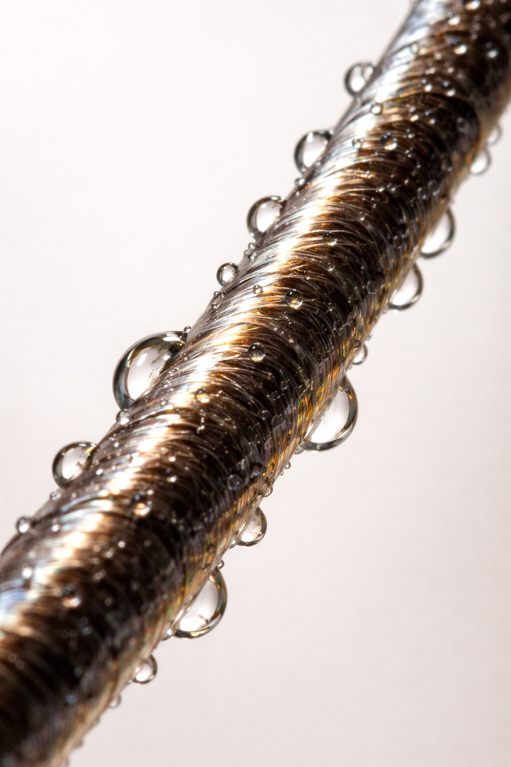 Macro image of hair with oil sheen illustrating cleansing for oily scalps