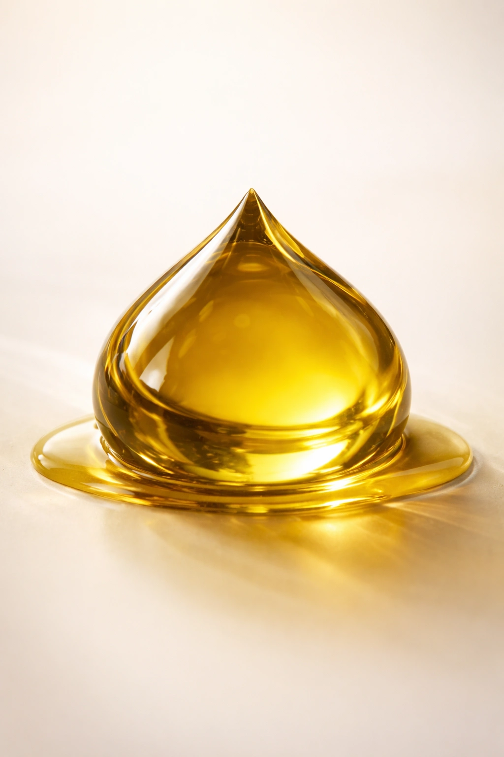 Close-up of olive oil droplet on a neutral background