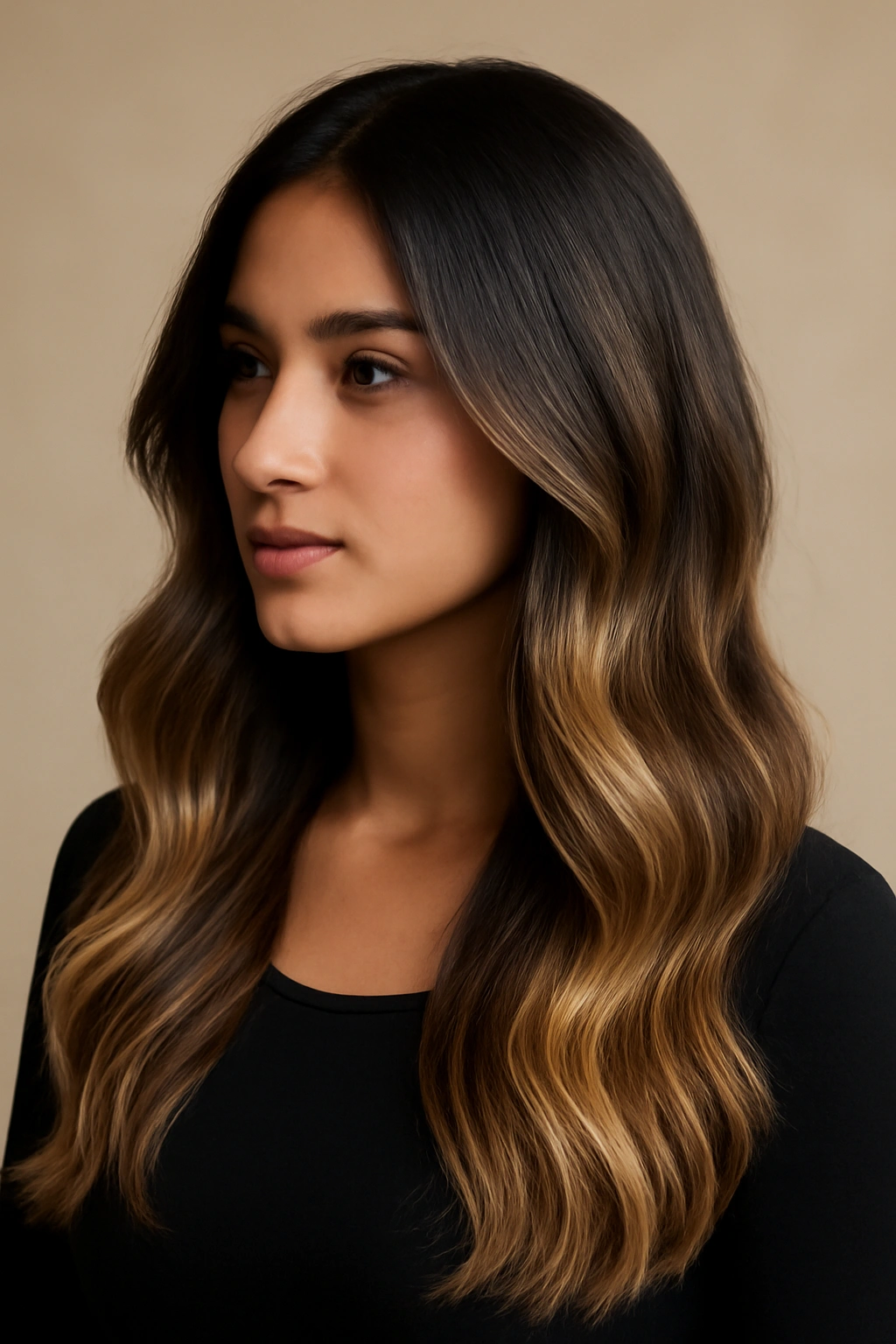12 Beautiful Hairstyles for Arab Women to Try 9 Dark-to-light ombre balayage on dark hair with dimension
