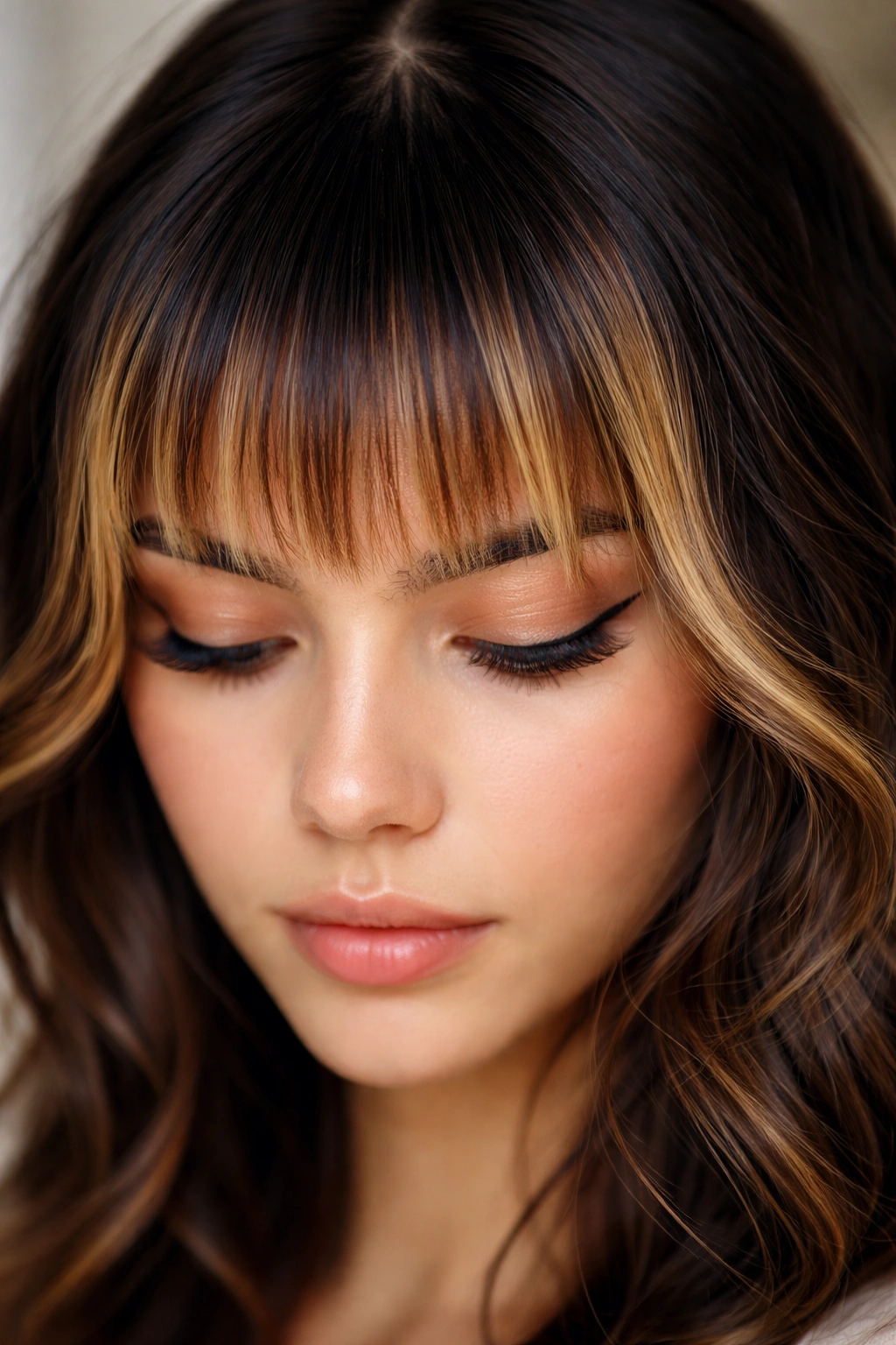 10 Front Baby Cut Styles That Are Everywhere Now 6 Close-up of ombre bangs with dark roots and lighter ends