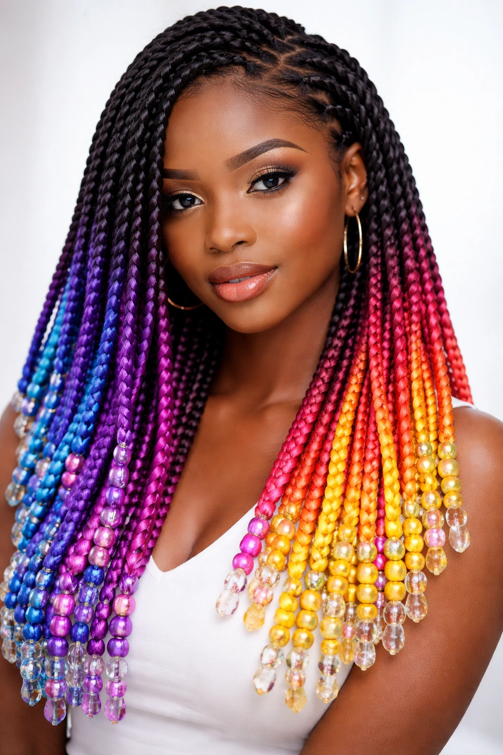 Senegalese twists with rainbow ombre beads