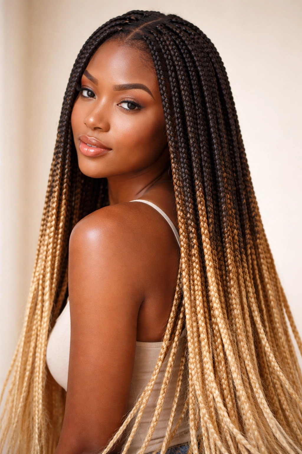 25 Braided Hairstyles For Black Women To Bookmark 17 Ombré braided hair showing dark roots fading to lighter ends