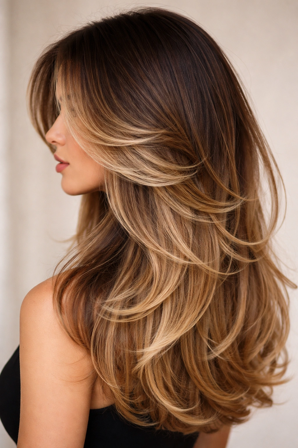 15 Butterfly Haircuts With Flowing Long Layers 6 Ombre butterfly layers with color dimension from dark roots to light ends