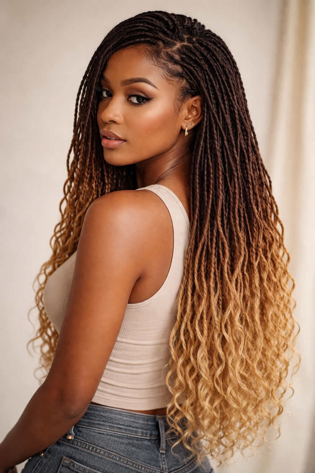 12 Faux Loc Styles And How Long Each One Lasts 7 Close-up of ombre gradient faux locs with dark roots fading to light ends