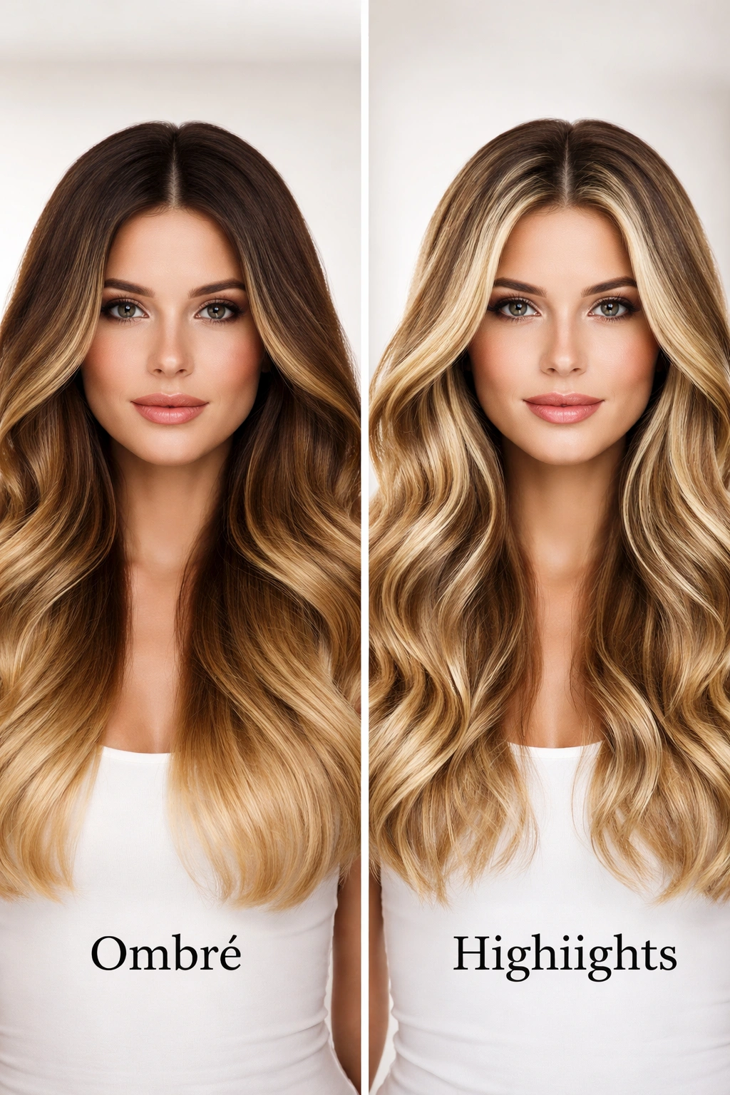 Hair showing ombré gradient on one side and highlights on the other