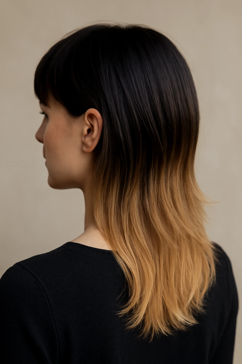 25 Mullet Haircuts for Women You'll Actually Love 21 Model with ombre mullet showing root-to-tip gradient in a studio portrait