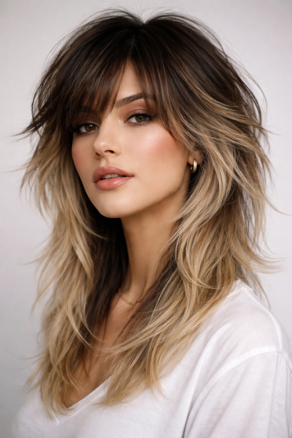 Ombre wolf cut with color gradient from roots to ends