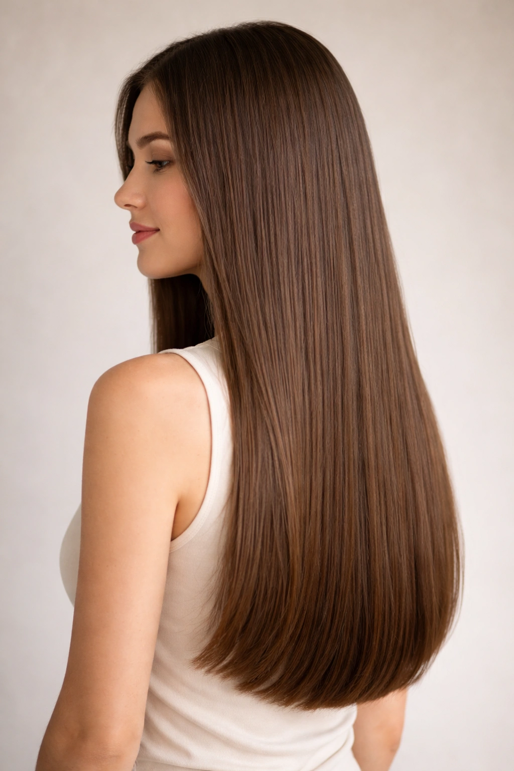One-length long hair with subtle internal texture for movement
