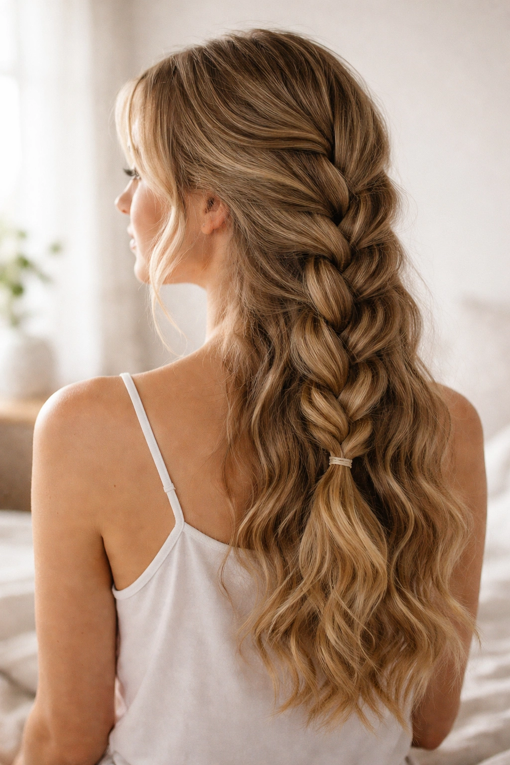 Overnight braid creating defined waves on fine hair