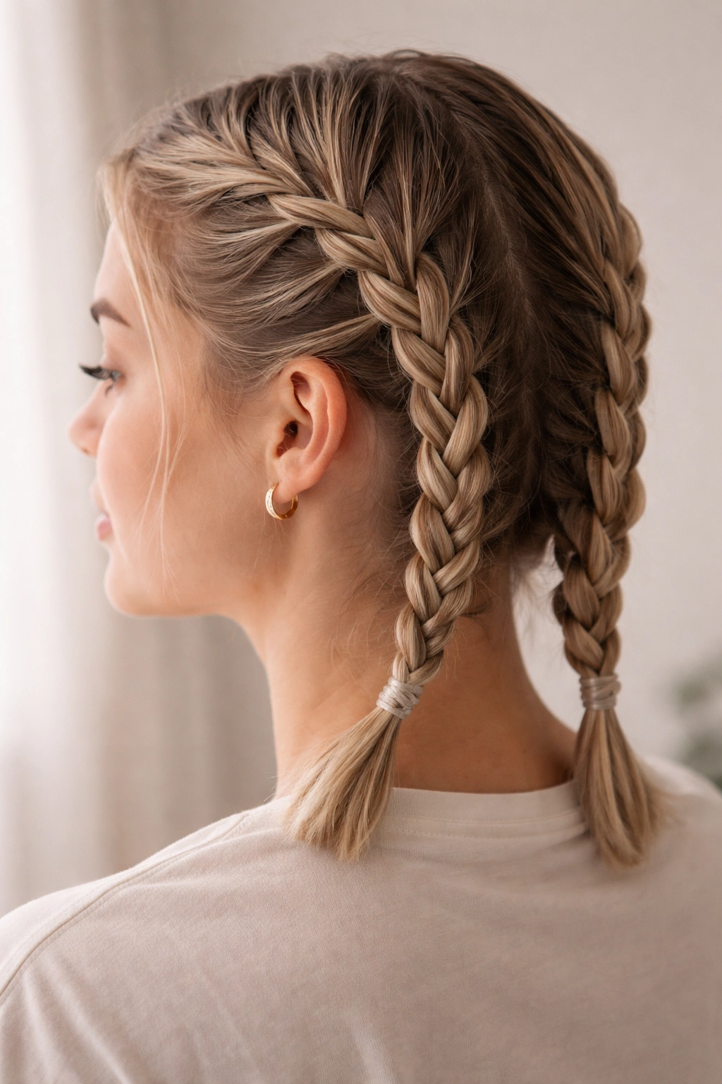 Hair with multiple braids ready for overnight waves