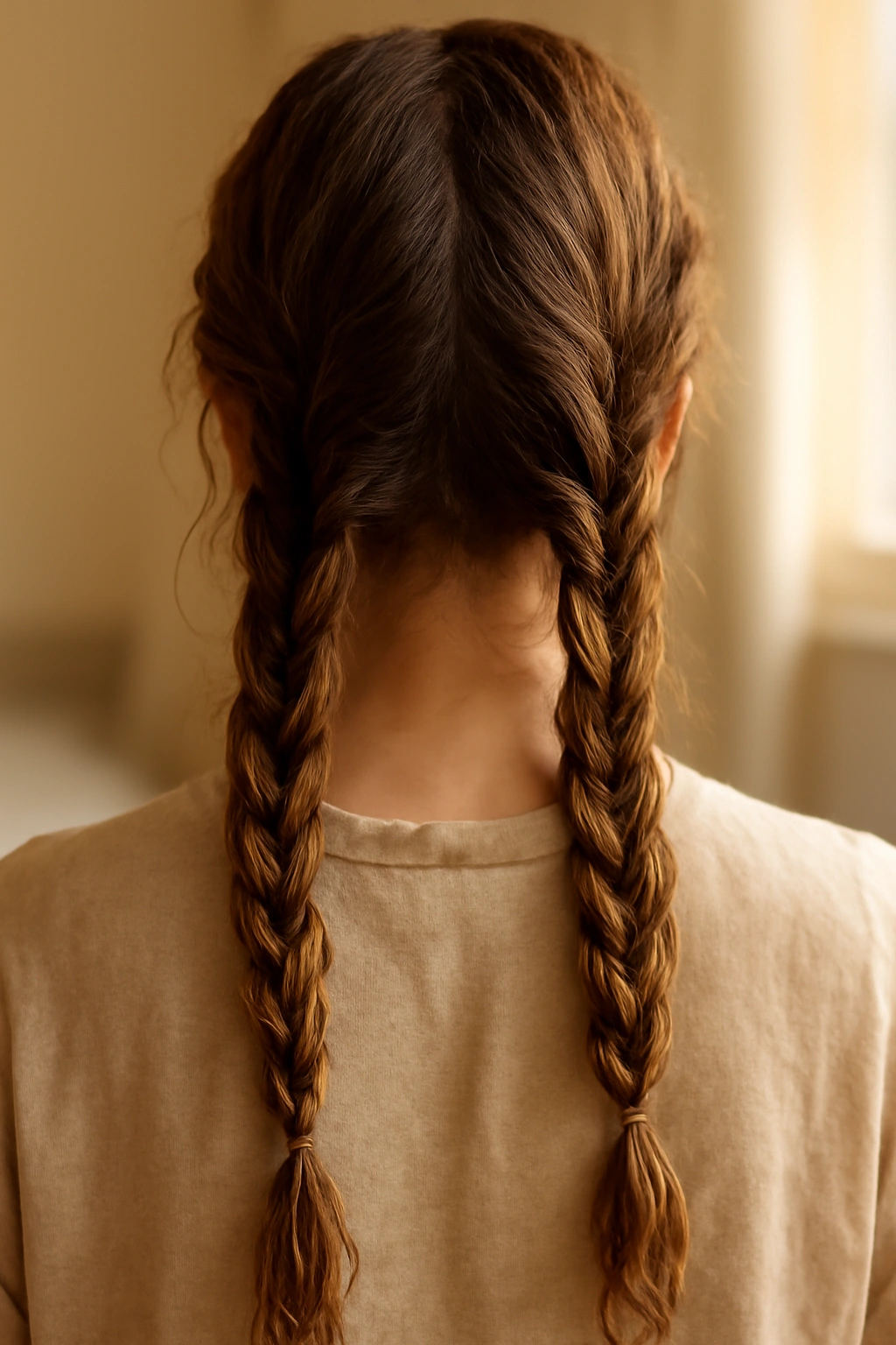 15 Heatless Wavy Hairstyles Anyone Can Pull Off 1 Close-up of damp hair in loose three-strand braids for effortless waves