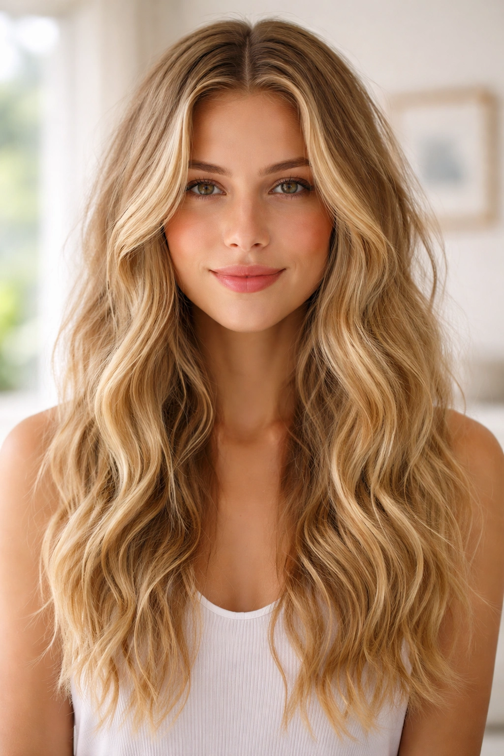 Front view of overnight heatless beach waves hairstyle