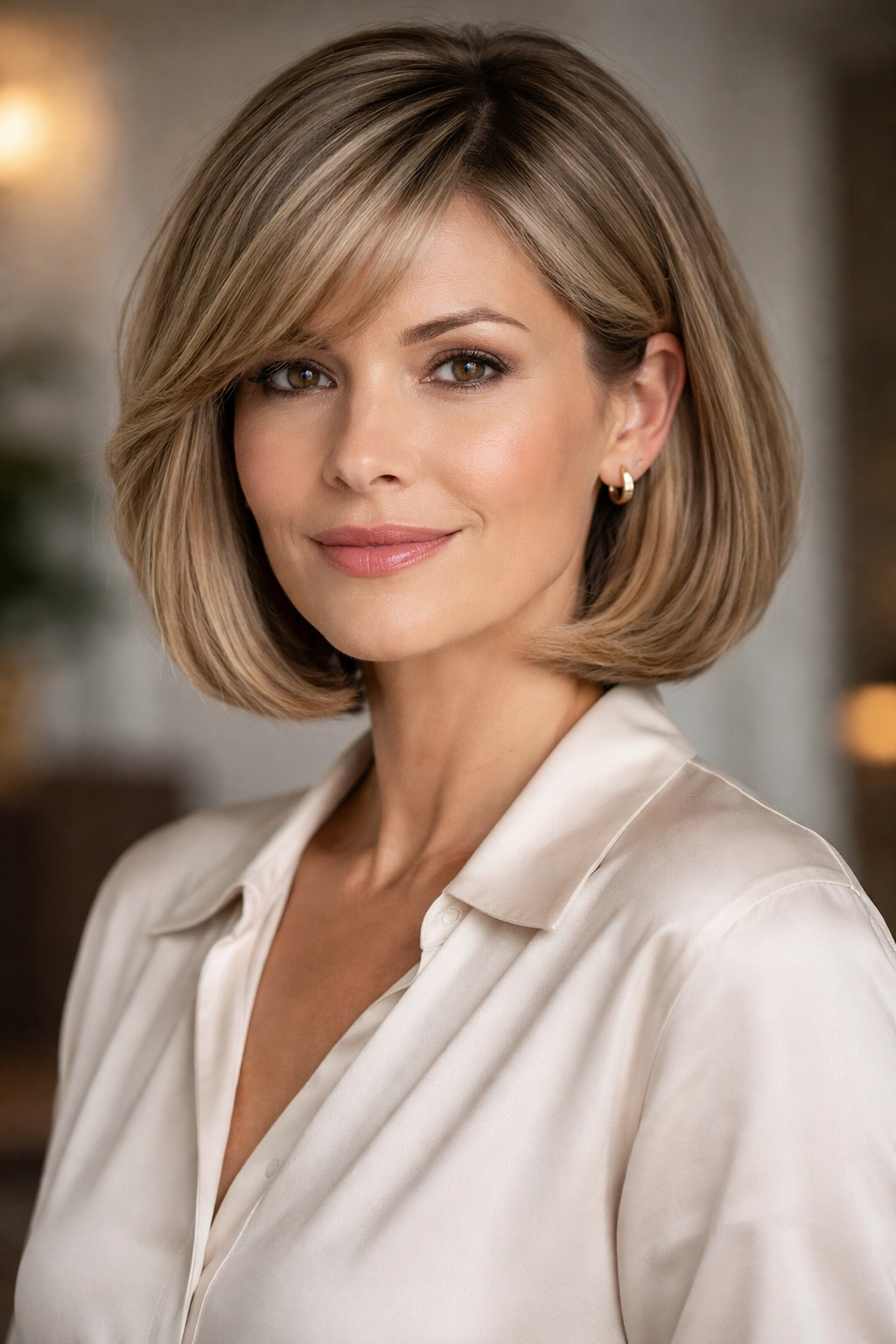 Portrait of person with modern pageboy haircut showing inward curve at ends