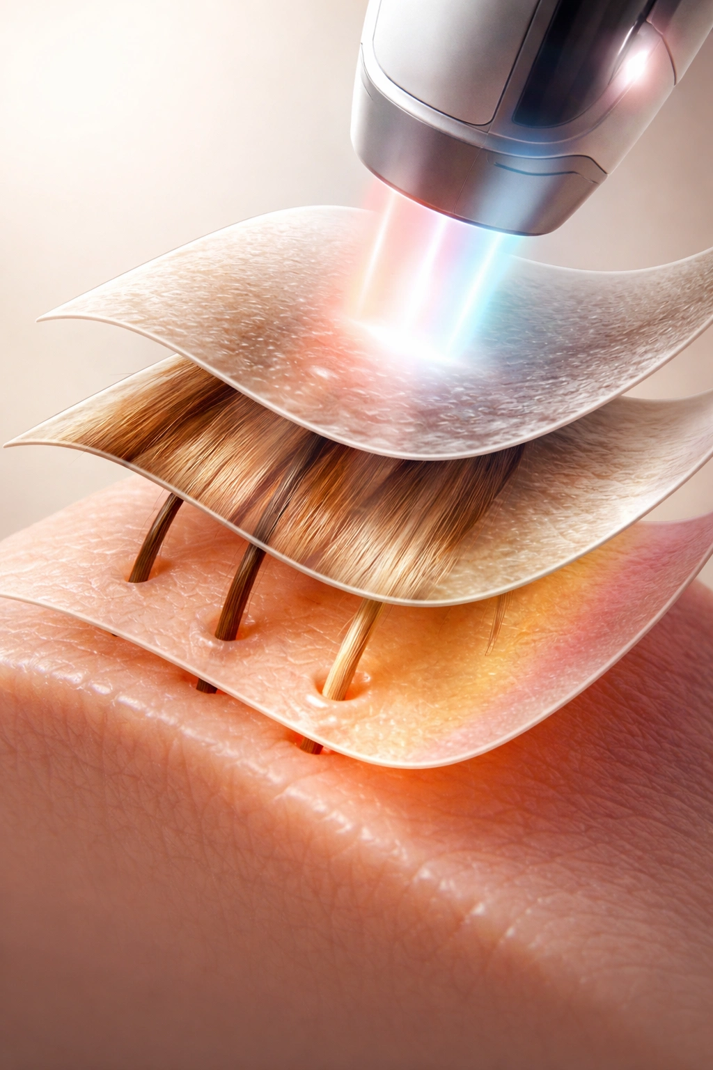 Abstract skin texture with layered colors representing factors affecting pain.