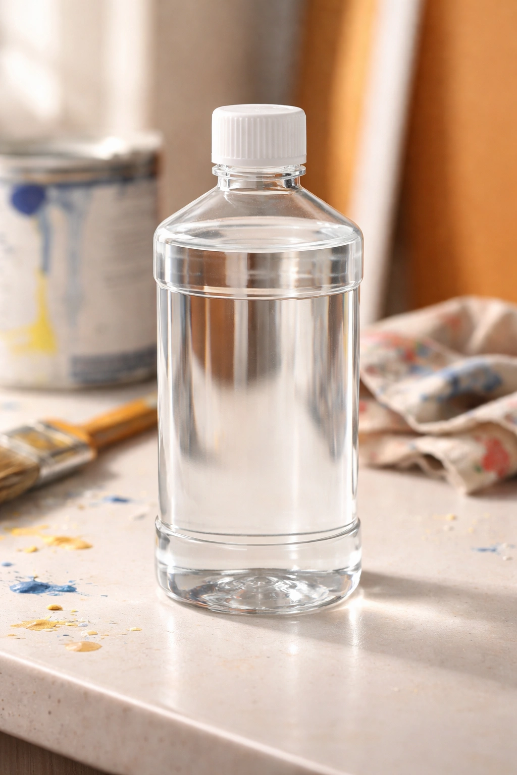 Bottle of paint thinner on a clean surface