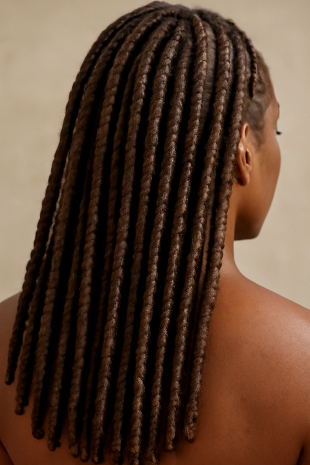 18 Dreadlock Styles Sorted From Short to Long 8 Close-up of palm-rolled locs showing ridges and cylindrical shape
