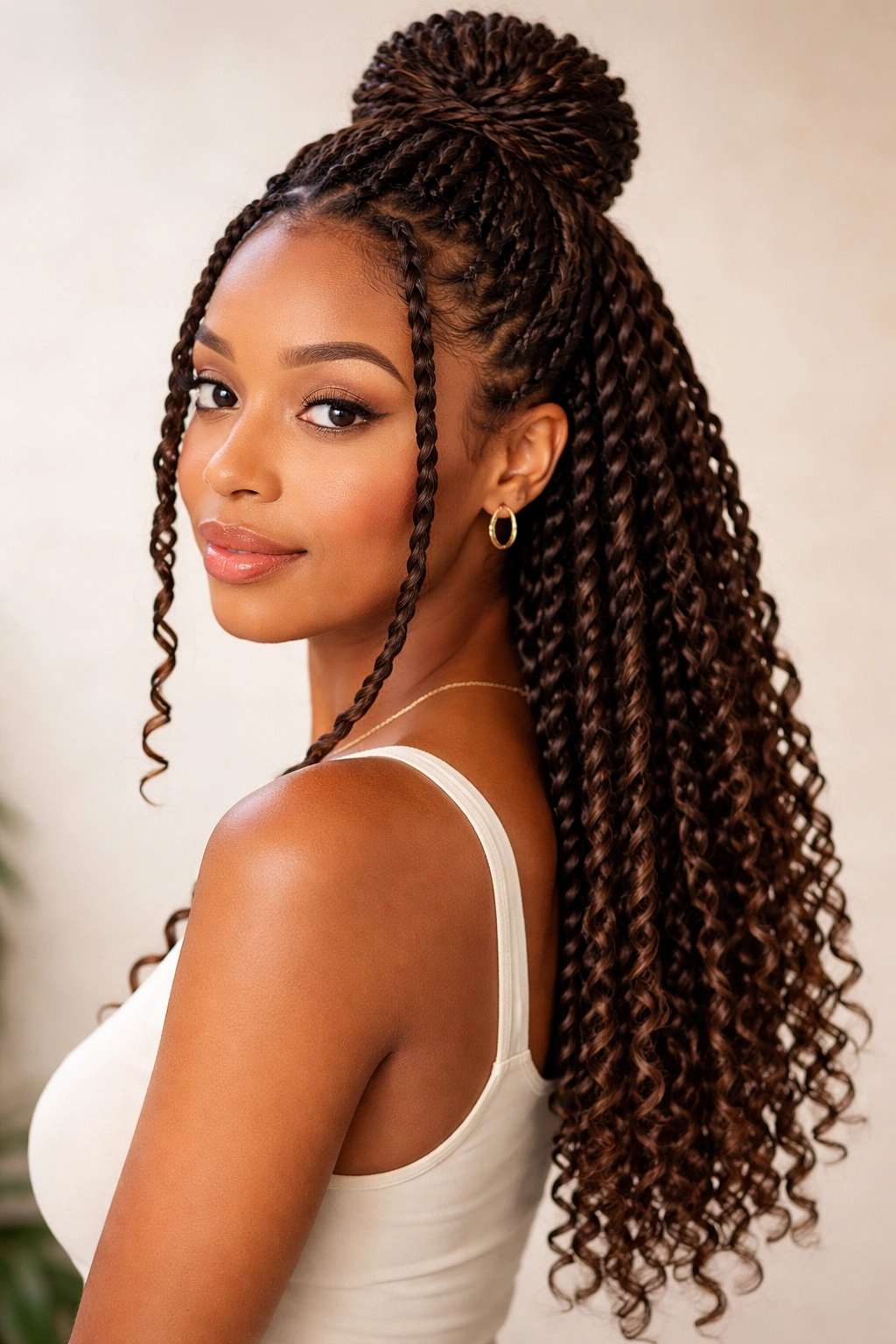 Half-up passion twist bun with flowing twists