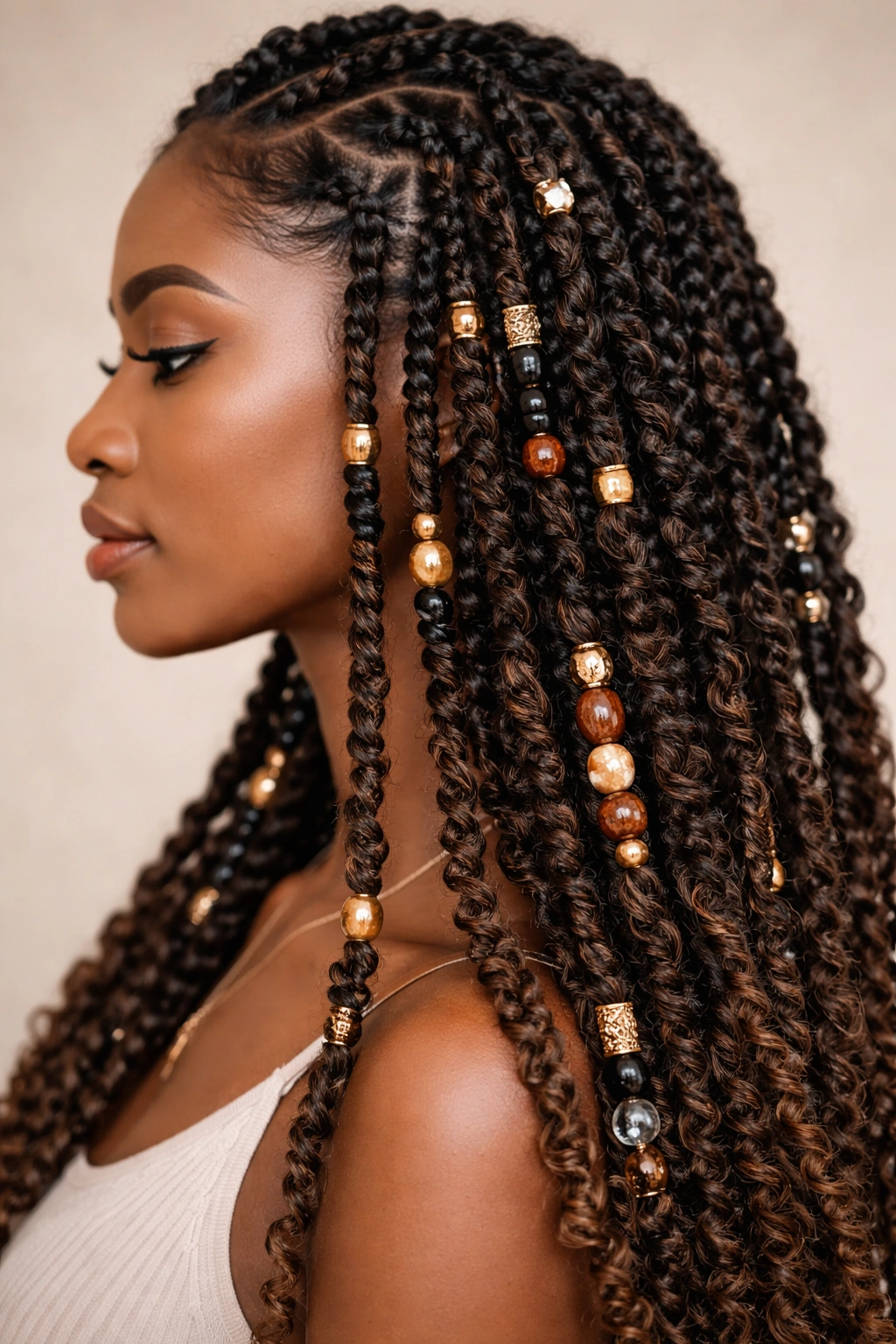 Passion twists adorned with beads and cuffs along the length